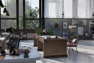 3D rendering of a modern office interior created with BIM software